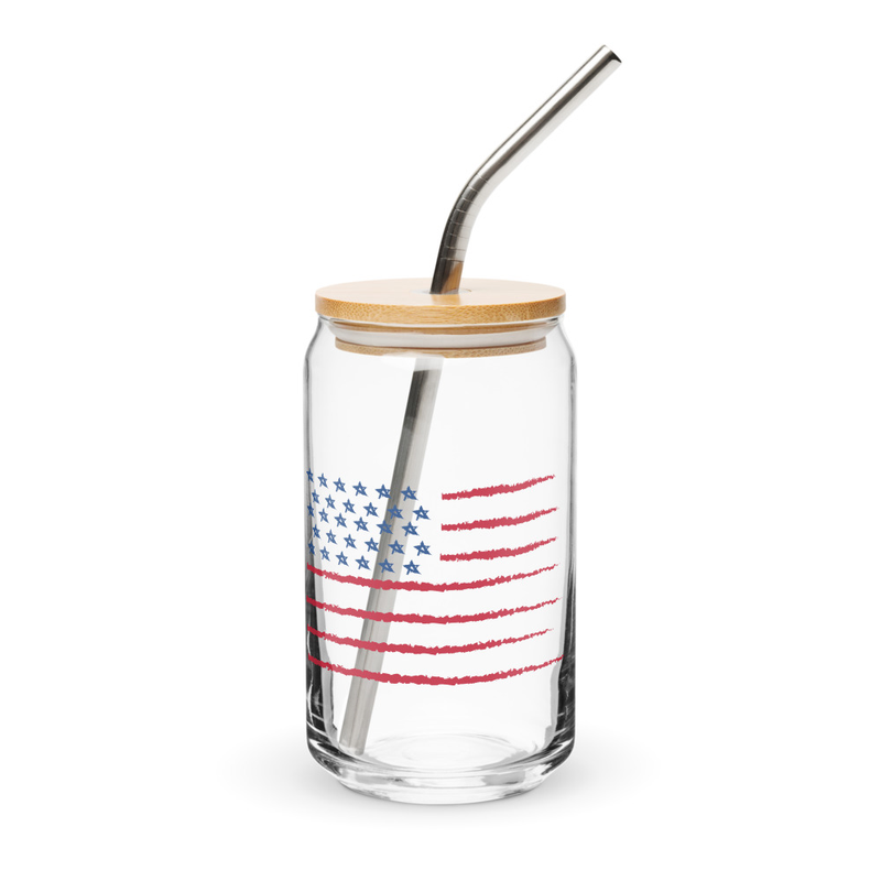 USA Flag RVing Life Can Glass